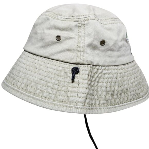 Flying Fisherman Bass embroidered bucket hat, white w chin strap - Picture 2 of 7